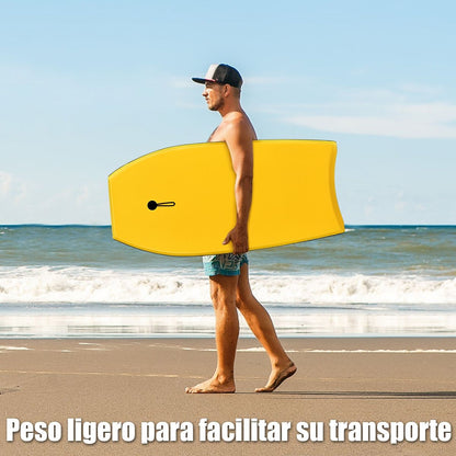 Bodyboard Tabla De Surf Con Núcleo En EPS Superficie XPE Base En HDPE Ligero Con Correa Para Deportes Acuáticos Amarillo 104 X 51 Cm